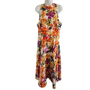 Tahari Arthur B. Levine Woman SZ 14 Maxi Dress Colorful Floral Fit & Flare Hawai